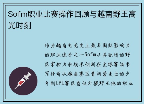Sofm职业比赛操作回顾与越南野王高光时刻